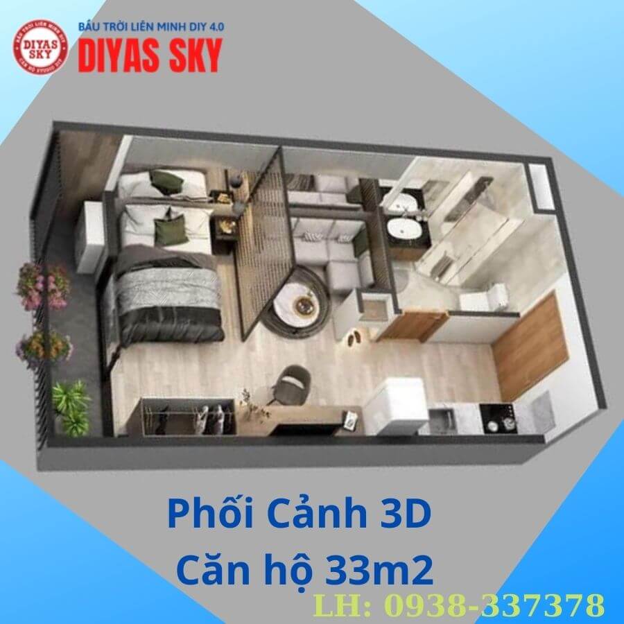 Thiết kế căn hộ Diyas Sky 33m2